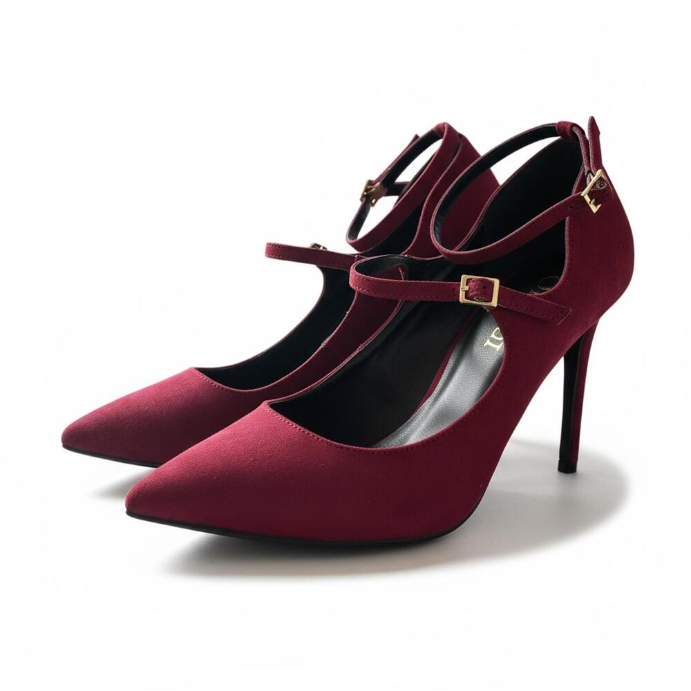 Le Château Burgundy Double Strap Heels |Mary Jane Stiletto |Classic Shoe
